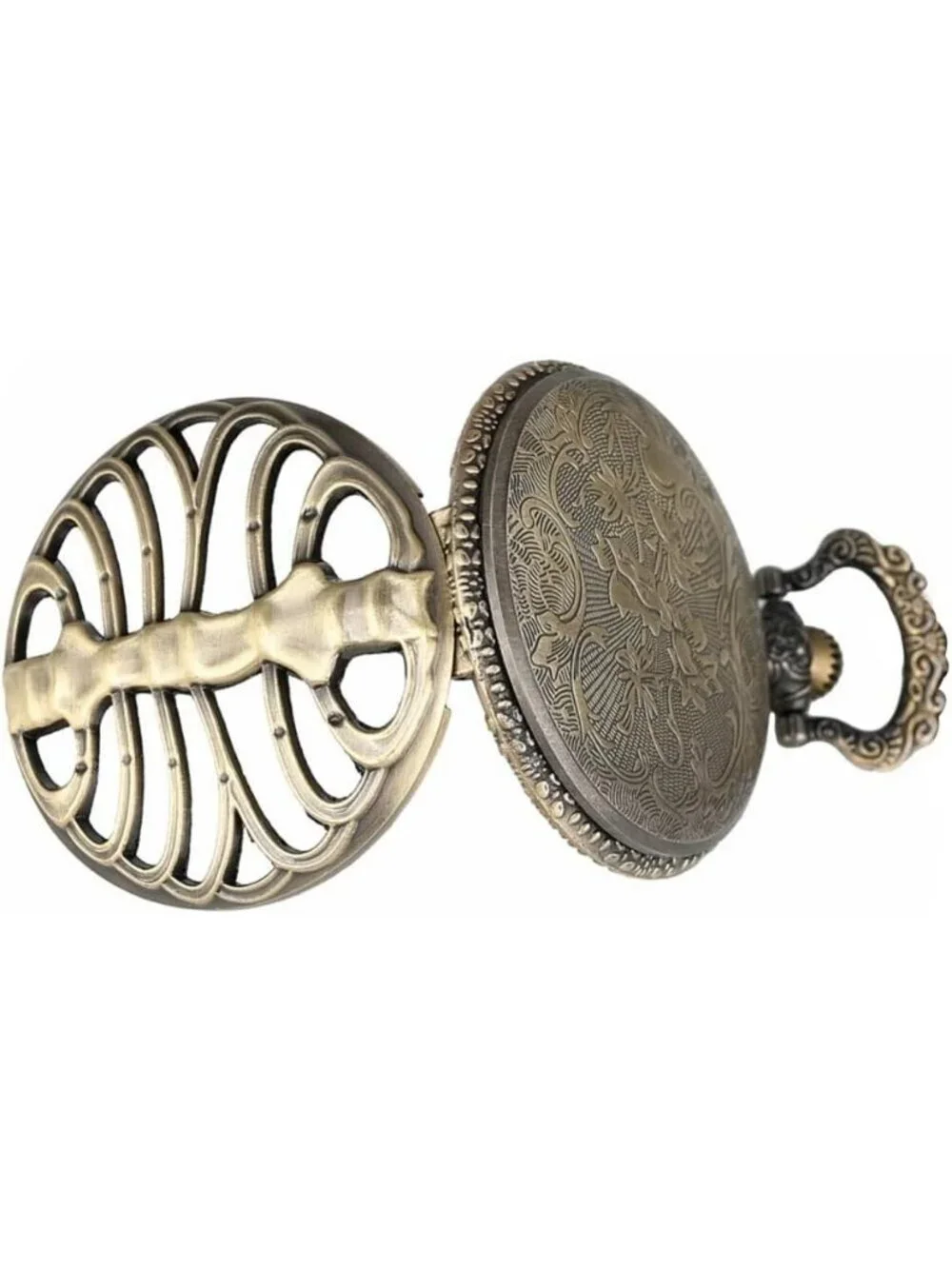 Men's Brown Vintage Chain Quartz Bronze Skeleton Necklace Halloween Pocket Watch